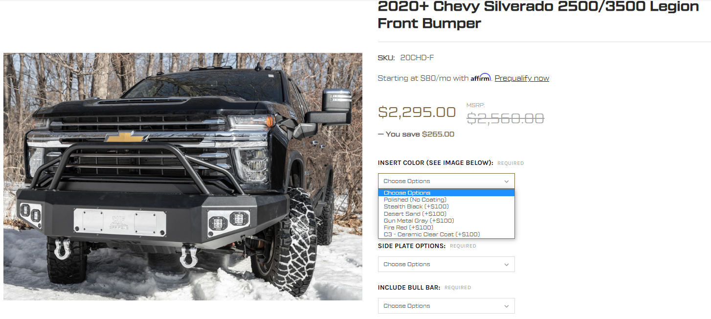 Chevy Silverado Front Bumper Insert Color Options