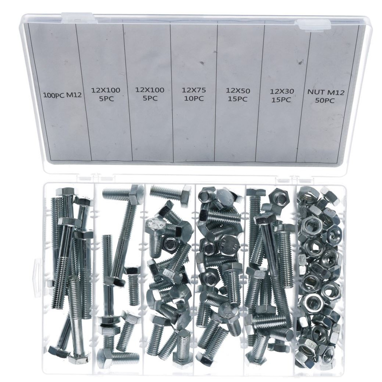 100pc M12 12mm Bolts Bolt with Nuts Assortment 30 100mm Hex Head AB  Tools Online