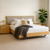 Denmark Extension Bed in Natural Timber with Silver Grey Fabric Bedhead