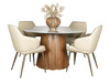 Melody Round Dining Table with Walnut Base with Melody Beige Chairs