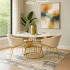 Cycle Dining Table with White Stone Top & Gold Base with Tess Champagne Chairs