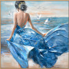 Cobalt Gown Hand Painted Artwork with Natural Frame