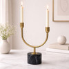 Asymmetrical Candle Holder in Brushed Gold with Black Base