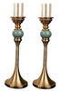 Lawrence Set/2 Brushed Gold & Teal Candleholders