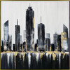 Urban Skyline I Hand Painted Oil on Canvas with Black & Gold Frame