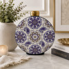 Bidhan Round Ceramic Canister in Blue, White & Gold