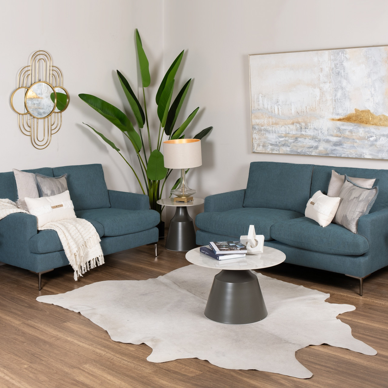 Mini Cloud 3+2 Sofa Upholstered in Blue Fabric
