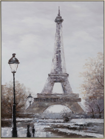 Paris Morning Hand Painted Oil on Canvas with Champagne Frame - 92.5 x 122.5 x 4.5cm