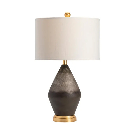 Tange Ceramic & Metal Table Lamp with White Linen Drum Shade