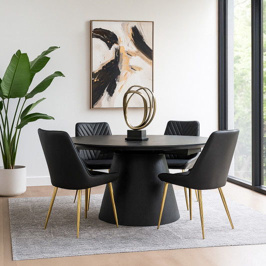 Artiss Black Extension Dining Suite with 4 Lucy Black PU Chairs