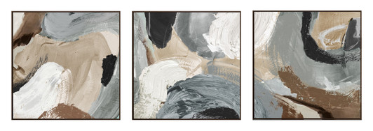 Ebb & Flow (Set of 3) Canvases with Walnut Frames - 182.5 x 62.5 x 4.5cm