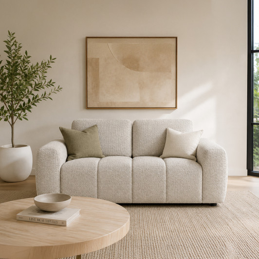 Tania 2 Seater Sofa in Fawn Woven Fabric