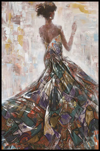 Glamour Hand Painted Canvas with Fabric Detail - 82 x 122 x 4cm