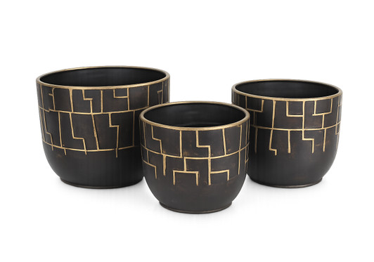 Neptune Matte Black & Gold Iron Planters