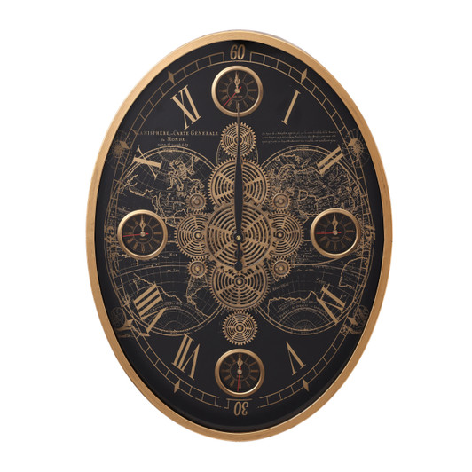 Oval Wall Clock with Moving Gears - 64 x 8.5 x 46cm