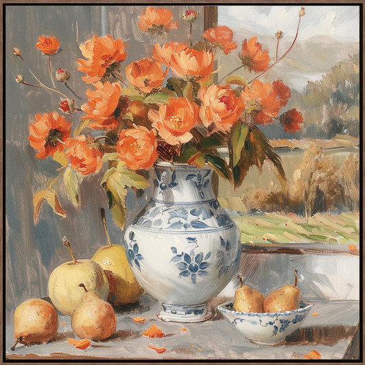 Fruit & Flowers II Print on Canvas with Walnut Frame - 82.5 x 82.5 x 4.5cm