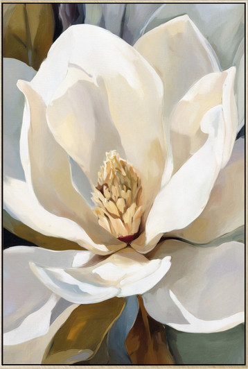 Cream Magnolia I Print on Canvas with Champagne Frame - 62.5 x 92.5 x 4.5cm