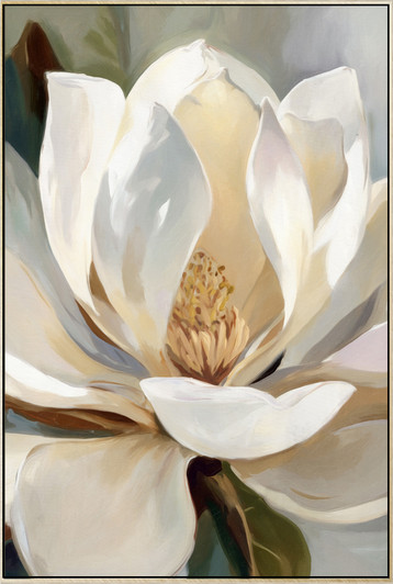 Cream Magnolia II Print on Canvas with Champagne Frame - 62.5 x 92.5 x 4.5cm