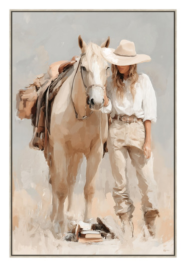 Horse Whisperer Print on Canvas with Bleached Natural Frame - 82.5 x 122.5 x 4.5