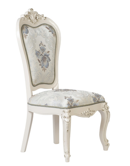 Antoinette Dining Chair Upholstered in Blue & White Brocade Fabric