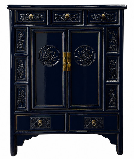 BF-60098 - Handcrafted Chinese Cabinet in High Gloss Blue/Black Finish