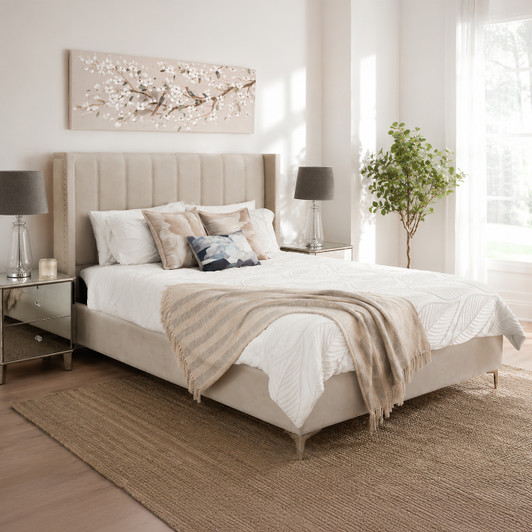 Vienna Queen Size Bed in Ivory Fabric
