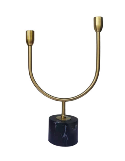 Asymmetrical Candle Holder in Brushed Gold with Black Base
