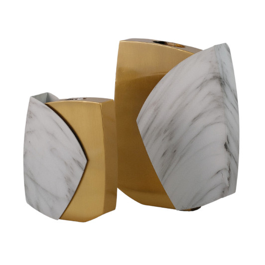 Maya White & Gold Metal Vases