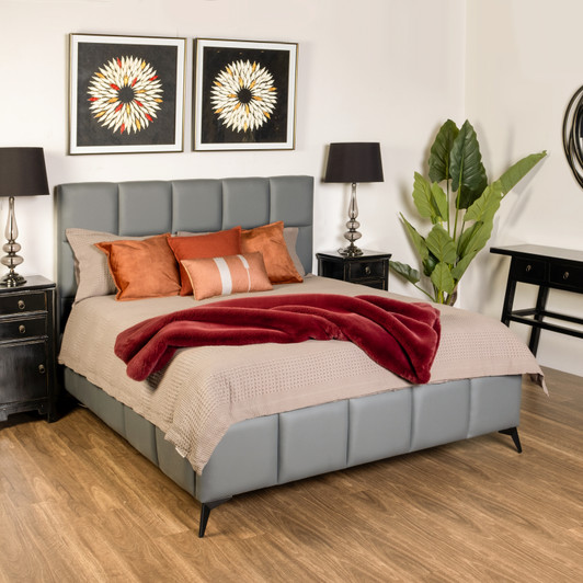 Darwin Queen Size Bed Upholstered in Grey PU
