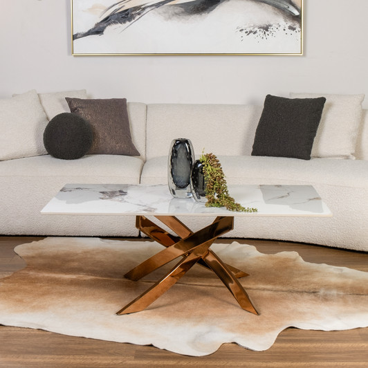 Rosita Sintered Stone Coffee Table with Polished Rose Gold Base