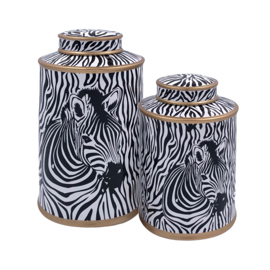 Zebra Porcelain Canisters Large & Small