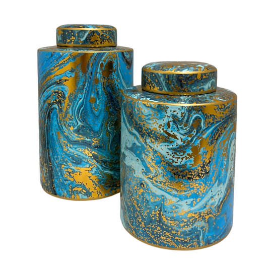 Aqua Porcelain Canisters Large & Small