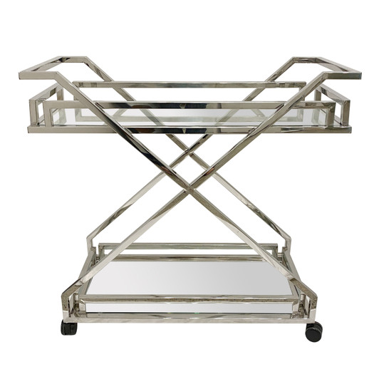 New York Drinks Trolley with Stainless Steel Frame & Clear Tempered Glass
