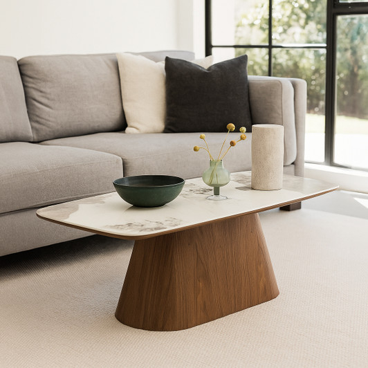 Pandora Coffee Table with Sintered Stone Top & Walnut Base