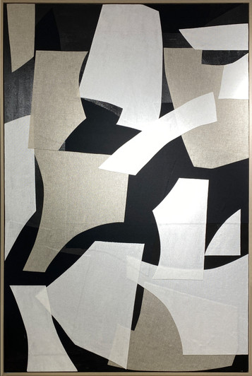 Pieces Hand Painted Canvas with Fabric Detail & Natural Frame - 100 x 150cm