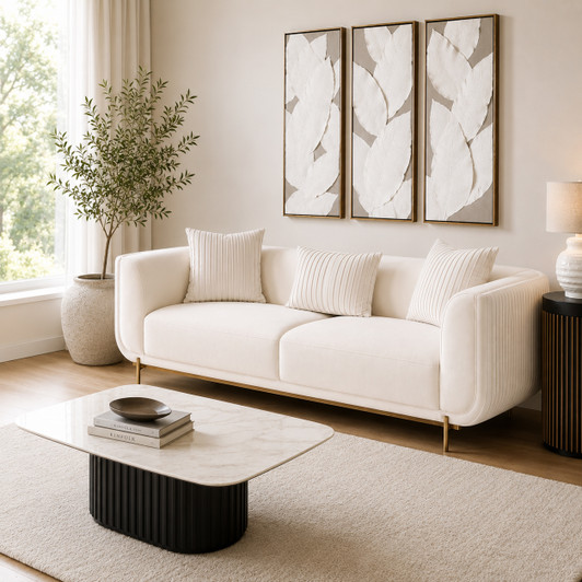 Kate 3 Seater Sofa in Creamy White Fabric Upholstery
