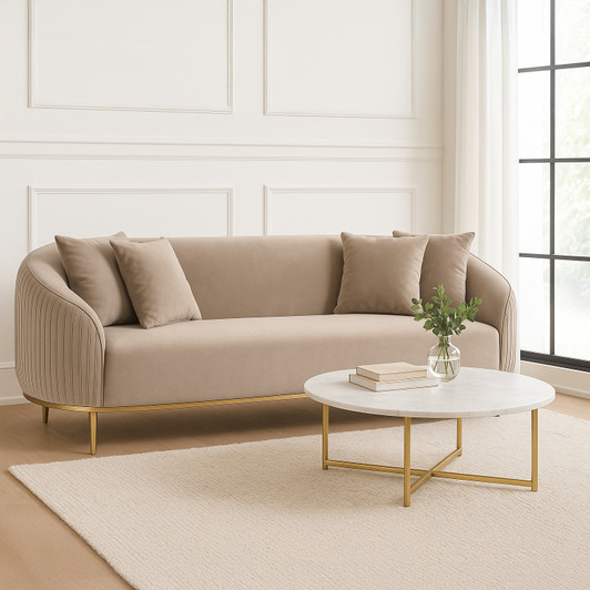 Emily 3 Seater Sofa with Fawn Fabric Upholstery