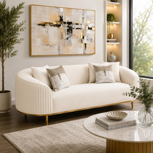 Emily 3 Seater Sofa with Creamy White Fabric Upholstery