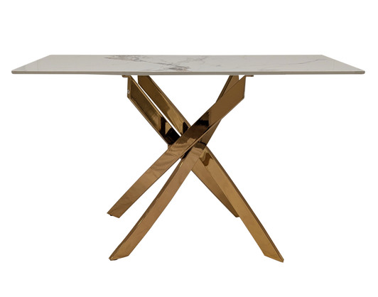 Rosita Sintered Stone Console Table with Stainless Steel Base in Rose Gold