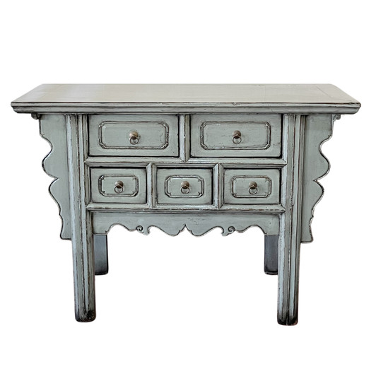 BF048 - 5 Drawer Console in High Gloss Mint White