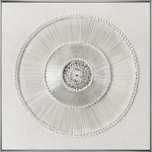 Silver Threads Hand Painted Canvas with Silver Frame - 122.5 x 122.5 x 4.5cm