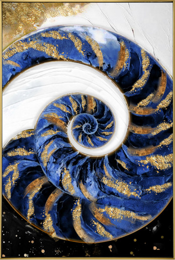 Conch II Print on Canvas with Gold & Black Frame - 82.5 x 122.5 x 4.5cm
