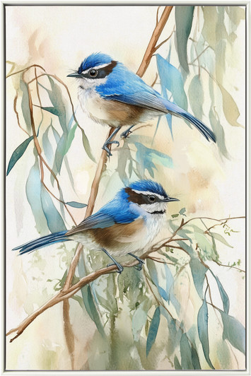 Wrens I Print on Canvas with Washed Natural Frame - 62.5 x 92.5 x 4.5cm