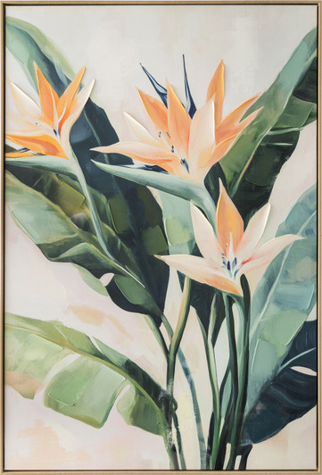 Bird of Paradise I Print on Canvas with Natural Frame - 82.5 x 122.5 x 4.5cm