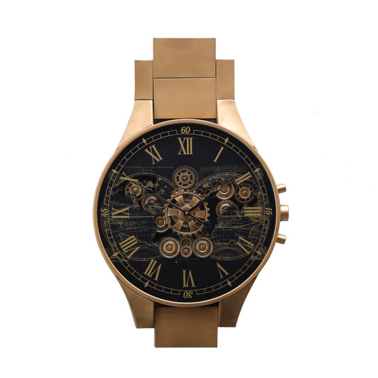 Watch Clock Black & Gold Metal Wall Clock - 49.5 x 79.5cm
