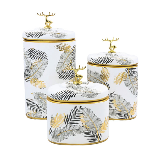 Marco Ceramic Canisters in White, Gold & Black