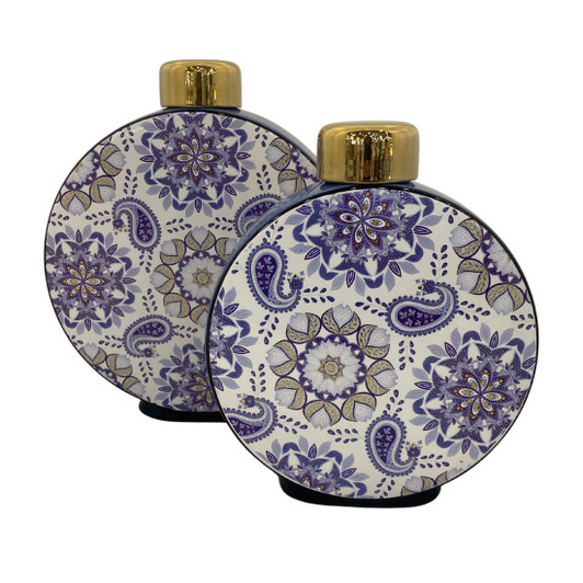 Bidhan Round Ceramic Canisters in Blue, White & Gold