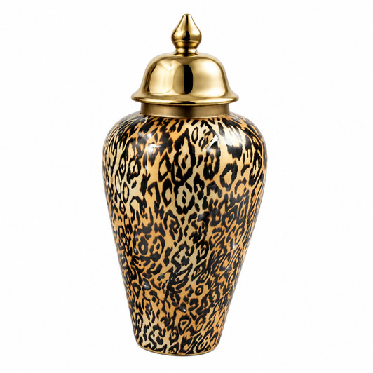 Akram Porcelain Ginger Jar in Black & Gold Leopard Print