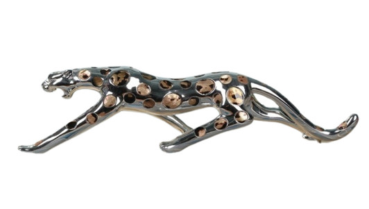 Leopard Running Statue in Silver Finish - 70 x 16 x 18cm