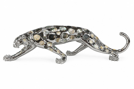 Leopard Stalking Statue in Silver Finish - 70 x 16 x 18cm